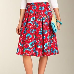 Talbots Red Floral Pleated Skirt Petite Watercolor Midi Pleats Cotton Flower